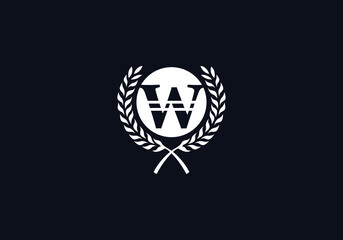 Laurel wreath logo and leaf design vector with the letter W