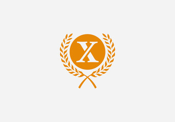 Laurel wreath logo and leaf design vector with the letter X