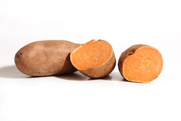 Sweet Potato Isolated on White Background Whole and Cut