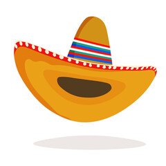 Mexican ethnic sombrero hat isolated element. Vector drawing illustration for icon, game, packaging, banner. Wild west, Mexico concept. Traditional Mexican wide brimmed hat