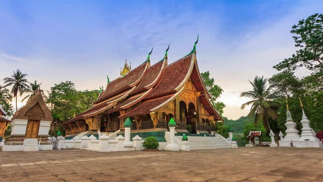 Xieng Thong Temple Landmark Travel Place Of Luang Prabang, Loas Day to Night Time Lapse