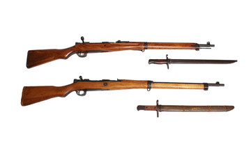 Two Versions on Japanese Arisaka Rifle of WW2. Top is early model and bottom is late war model.