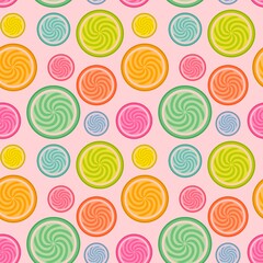 Kids cartoon seamless lollipop candy pattern for fabrics and packaging and gifts and linens and wrapping paper 