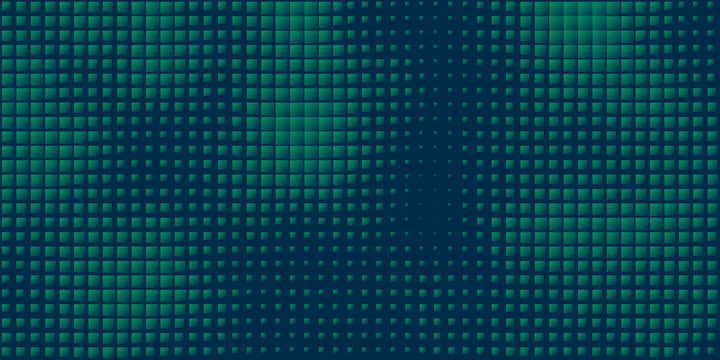 Abstract Dark Green and Blue 3D Wavy Surface Pattern with Random Sizes of Sqaures  - Geometric Mosaic Texture - Generative Art, Vector Background Design
