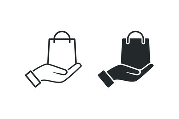 Hand holding shopping bag. Vector illustration