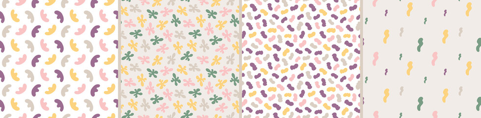 Collection of abstract seamless pattern. Simple organic shapes