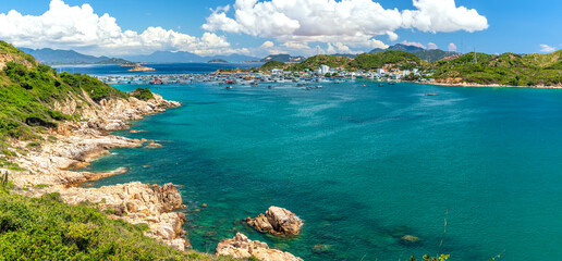 Nha Trang Bay summer days with sea light blue, cool, temperate climate, recognized most beautiful...