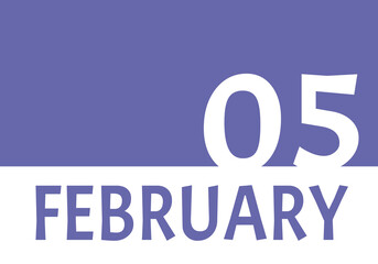 5 february calendar date with copy space. Very Peri background and white numbers. Trending color for 2022.