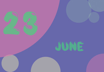 23 june day of the month in pastel colors. Very Peri background, trend of 2022.