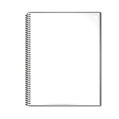Open wire bound notebook vector mock-up. Spiral notepad blank white page mockup