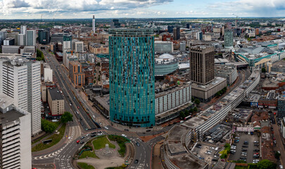 aerial view Birmingham city skyline - obrazy, fototapety, plakaty
