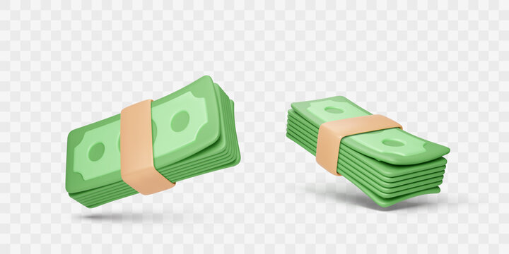 Bundle of dollar banknotes. Money stack in realistic cartoon style. Business and finance design element