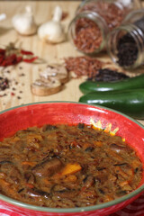 Mushroom and Peppers Soup With Wild Rice. Mix of Sweet Bell Peppers and Mild Jalapeno