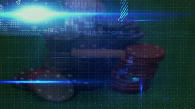 Animation of data processing over casino chips