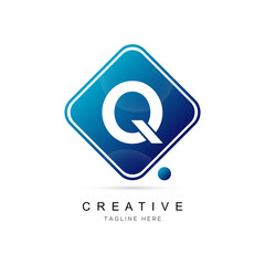 initial letter Q logo design with square framed and dot element. Q logo design vector illustration company.