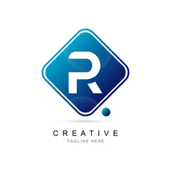 initial letter R logo design with square framed and dot element. R logo design vector illustration company.