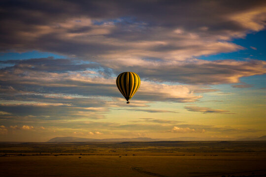 hot air balloon at sunrise