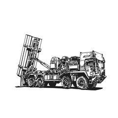 SAM Patriot - multiple launch rocket system. Military vehicle. Hand drawing.