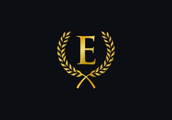 luxury and laurel wreath logo design design vector with letter and alphabet E