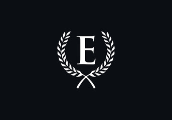 luxury and laurel wreath logo design design vector with letter and alphabet E