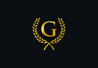 luxury and laurel wreath logo design design vector with letter and alphabet G