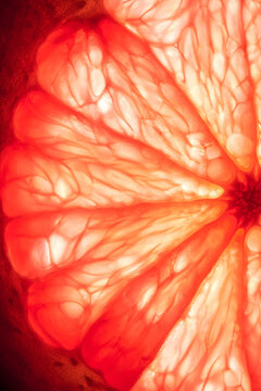 Close-up of sliced grapefruit, macro, creative background.