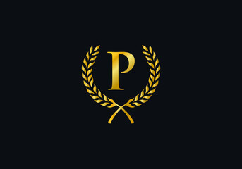 luxury and laurel wreath logo design design vector with letter and alphabet P