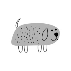 Cute doodle dog. Hand drawn character. Line art. Funny doggy isolated on white background. Vector illustration