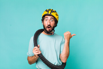 young adult hispanic crazy man bike concept