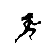 Fototapeta na wymiar Realistic running woman solid black line icon. Fit symbol. Movement, sport concept. Trendy flat silhouette, sign isolated on white for: illustration, logo, app, design, web, dev, ui, ux. Vector EPS 10