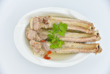 Stew Pork Spare Rib - Thai food, top view on white background.