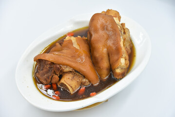 Hoof - Thai food, top view on white background.