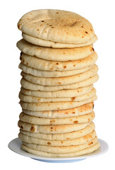 A stack of pita cake on a white plate, isolated