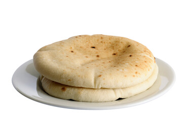 A stack of pita cake on a white plate, isolated
