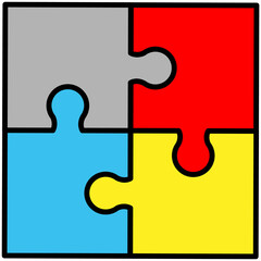 Unity concept. Puzzle pieces connected together isolated vector icon flat design style. Symbol of teamwork, cooperation, partnership, interrelation of processes or persons, complete system