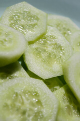 Cucumber sliced (close up). Fresh cucumber slices.