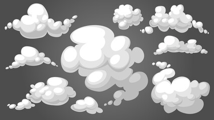 Set of stylized white clouds. Vector illustration collection of smoke.	