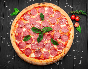 Italian pizza pepperoni with salami