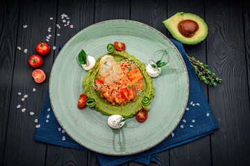 Salmon tartare with avocado puree