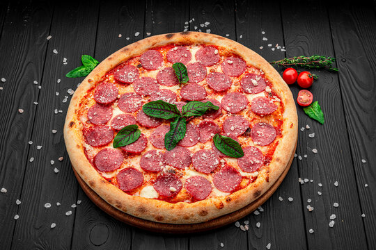 Italian pizza pepperoni with salami