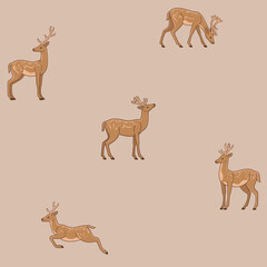 Simple seamless trendy pattern with deer. Contour design vector print.