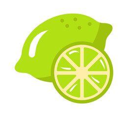 Lime fruit with slice. Vector illustration