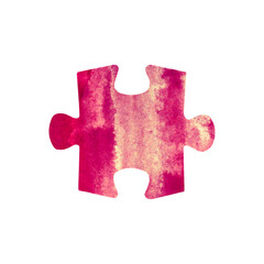 Obraz premium Red puzzle piece with watercolor texture isolated on white background, hand-drawn.