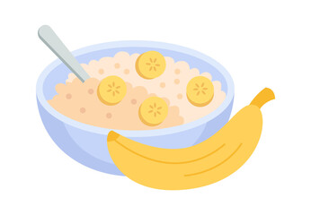 Oatmeal breakfast with banana. Vector illustration