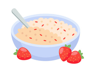 Oatmeal breakfast with strawberry. Vector illustration