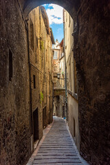 Medieval street in Perugia historic center, Umbria Italy