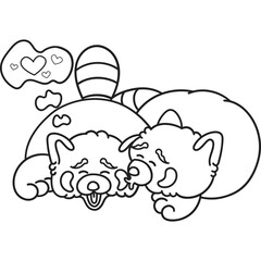 Cute and chubby red panda. Vector line for postcards, for printing, for design, for posters, for decoration. Can be used as stickers or coloring books. As a way to express your emotions.