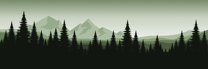 Fototapeta premium mountain landscape scenery flat design vector illustration good for wallpaper, banner, background, backdrop, adventure design, tourism, and design template