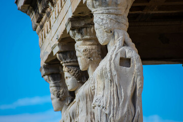 Obraz premium The Caryatides, female statues in the Acropolis of Athens Greece