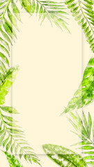 Fototapeta na wymiar Frame with tropic leaves. Tropical Design Layout Template, greeting card, background